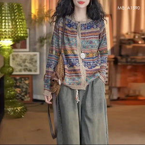 Áo khoác len hoa văn retro - A1590