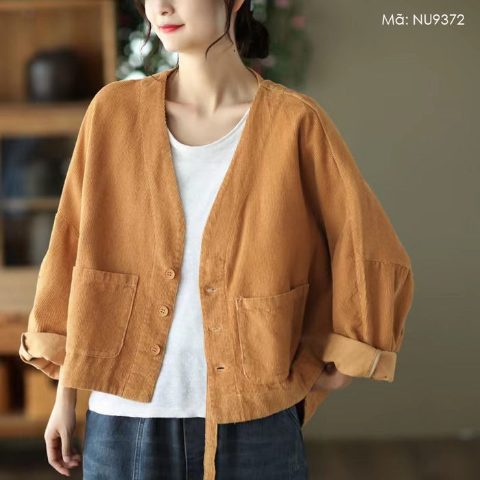 Áo khoác nhung retro dài tay cổ V cánh dơi - NU9372
