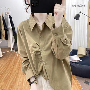 Áo sơ mi dài tay cổ đức vạt lệch kiểu xếp ly - NU9083