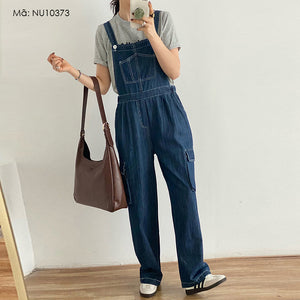 Quần baggy yếm denim chiết eo ống đứng - NU10373