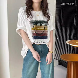 Áo T-shirt ngắn tay cổ tròn in nụ cười sắc màu - NU9947