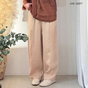 Quần baggy linen retro lưng thun dây rút - Q097