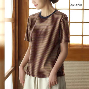 Áo T-shirt ngắn tay cổ tròn kẻ sọc liti - A773