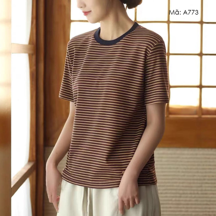 Áo T-shirt ngắn tay cổ tròn kẻ sọc liti - A773