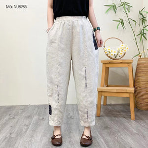 Quần baggy linen lưng thun kiểu chỉ nổi chắp vá - NU8985