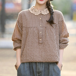 Áo sơ mi linen caro dài tay - NU4413