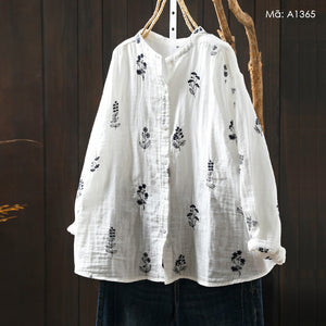 Áo sơ mi linen dài tay thêu hoa - A1365