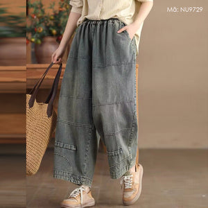 Quần baggy denim lưng thun ống rộng túi chéo - NU9729