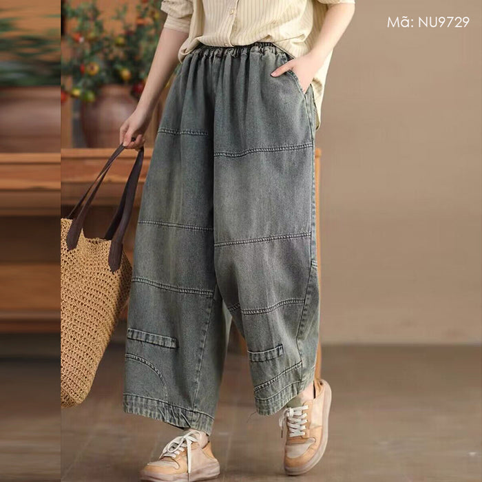Quần baggy denim lưng thun ống rộng túi chéo - NU9729