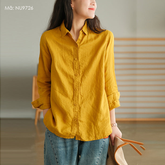 Áo sơ mi linen dài tay cổ đức đơn sắc - NU9726