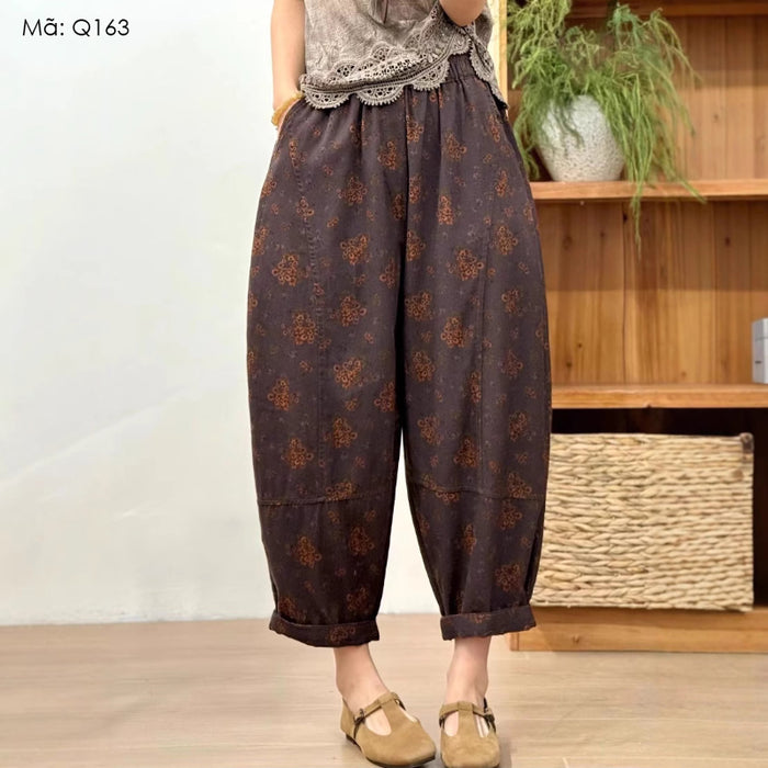 Quần baggy lưng thun ống côn in hoa liti - Q163