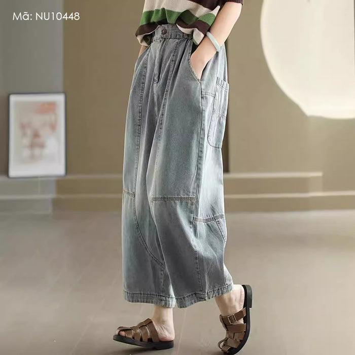 Quần baggy denim lưng thun ống rộng hai túi sau - NU10448