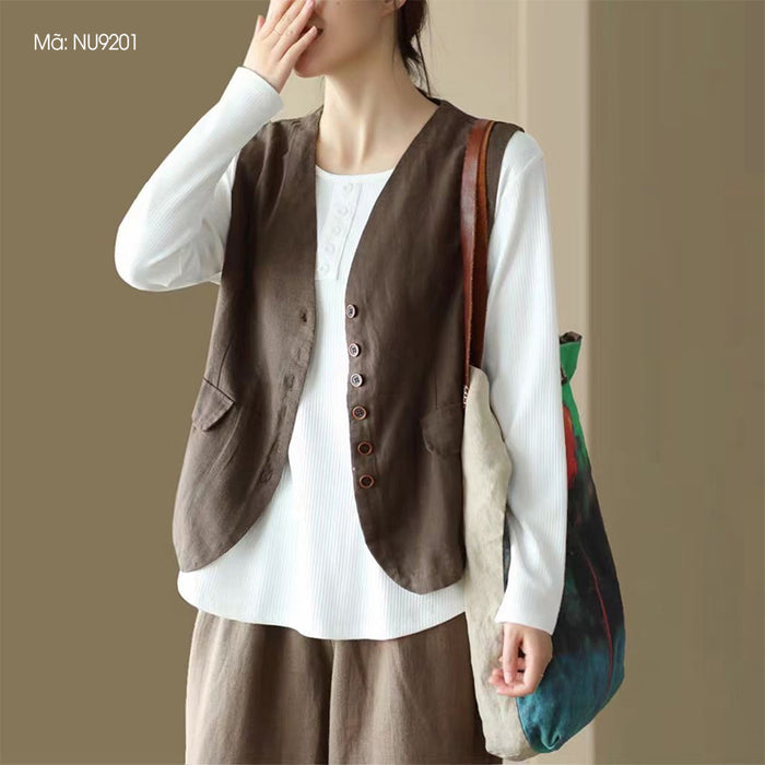 Áo khoác gile sát nách cổ V đai sau - NU9201