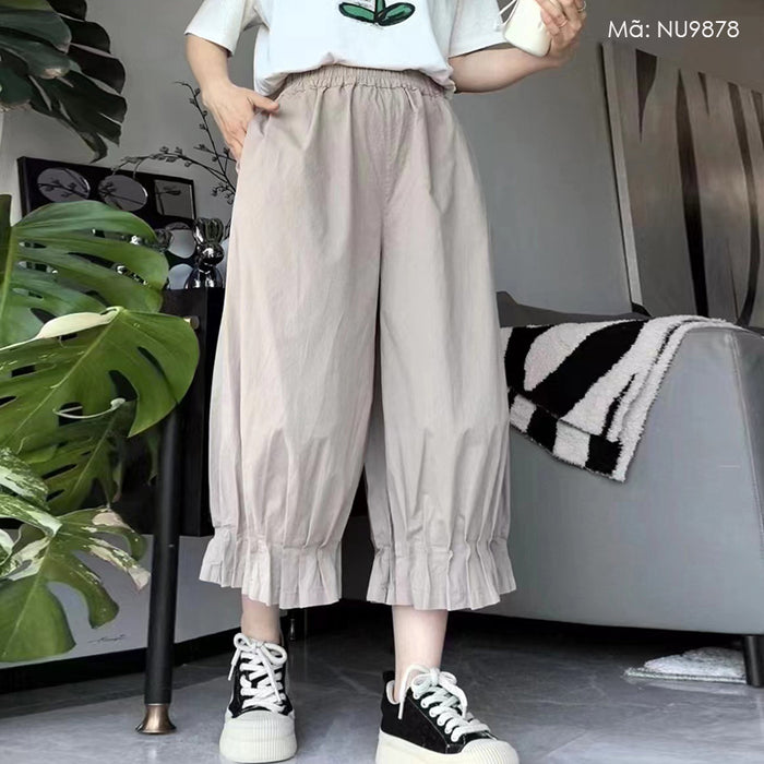 Quần baggy lửng lưng thun ống rộng gấu xếp ly - NU9878