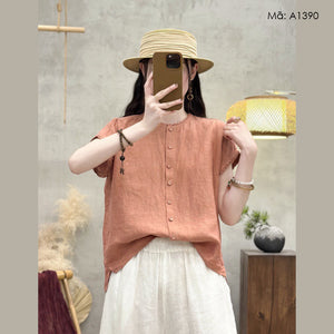 Áo sơ mi linen sát nách xếp ly - A1390