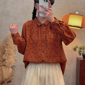 Áo sơ mi dài tay cổ đức chấm bi một túi - A183