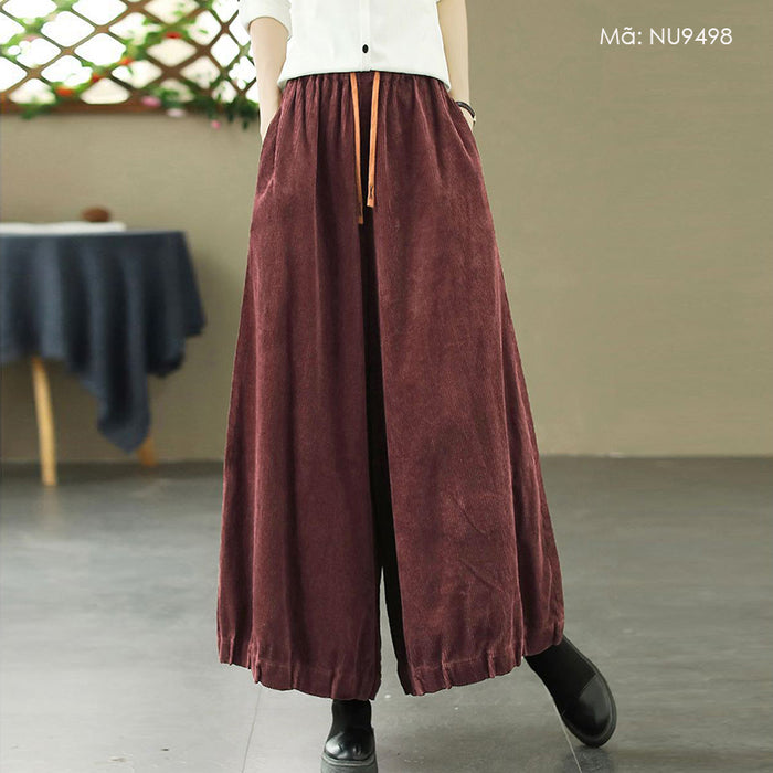 Quần baggy nhung tăm lưng thun dây rút ống rộng hai túi chéo - NU9498