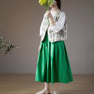 Áo khoác linen gile sát nách cổ V thêu những bông cúc họa mi - OD1748