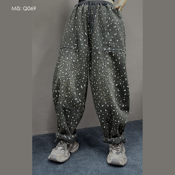 Quần baggy da beo lưng thun dây rút - Q069