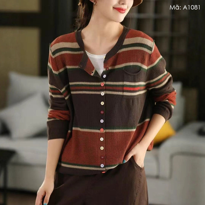 Áo khoác len kẻ màu - A1081