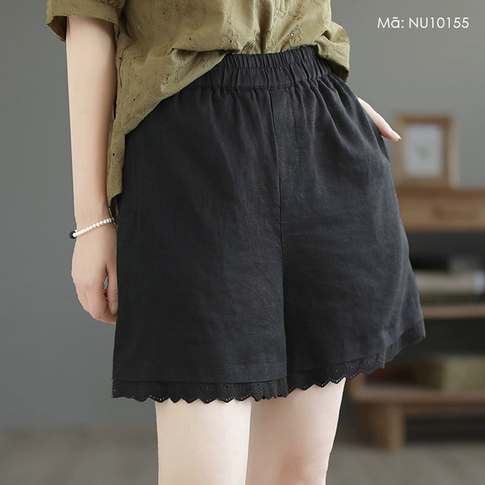 Quần sooc linen lưng thun phối ren - NU10155