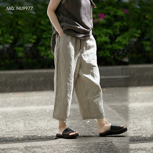 Quần baggy linen lưng thun dây rút ống suông - NU9977