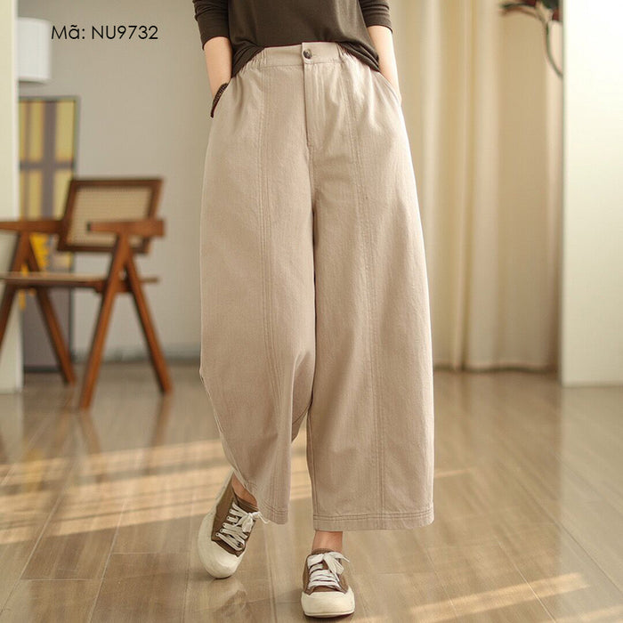 Quần baggy lưng thun ống rộng khuy cài kiểu xếp ly - NU9732