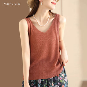 Áo T-shirt sát nách cổ V dệt kim - NU10163
