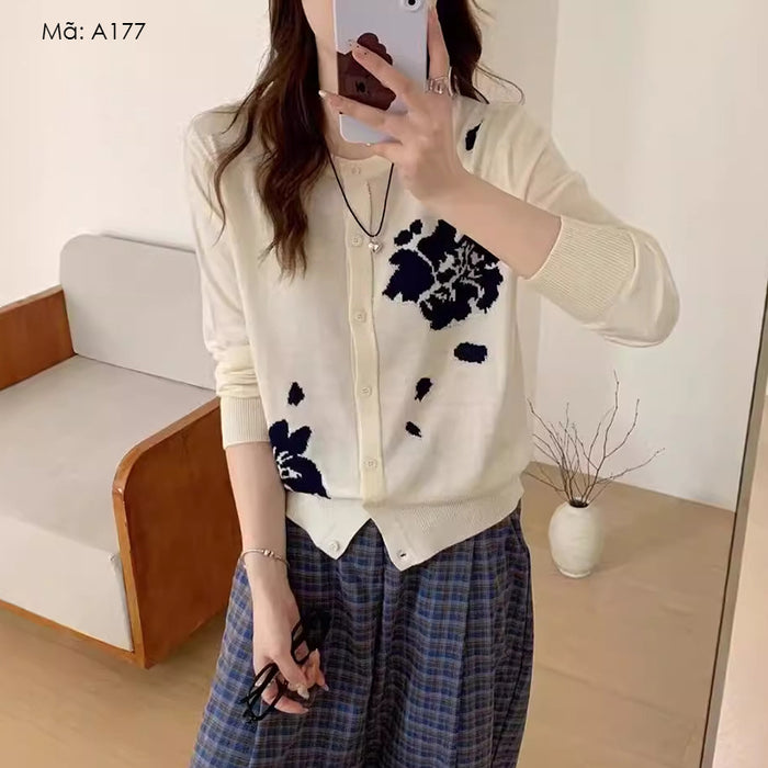 Áo khoác cardigan len dệt hoa dài tay - A177