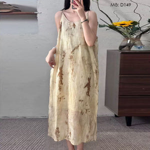 Đầm liền linen hai dây retro - D149