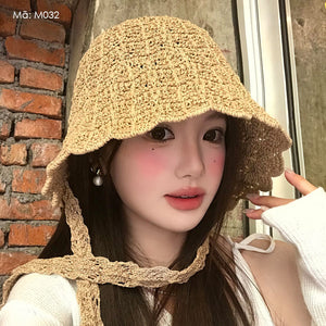 Mũ cói retro kiểu tai bèo - M032