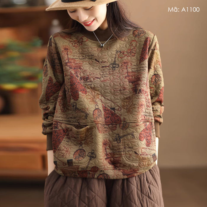 Áo T-shirt in hoa văn retro - A1100