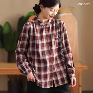 Áo sơ mi dài tay cổ đức kẻ caro một túi  - A698