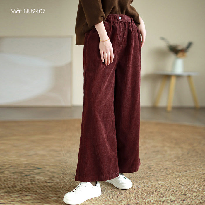 Quần baggy nhung tăm lưng thun một khuy cài ống rộng - NU9407