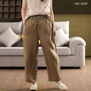 Quần baggy linen lưng thun khuy cài đơn sắc - Q249