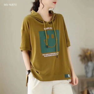 Áo hoodies ngắn tay in mặt cười - NU8751
