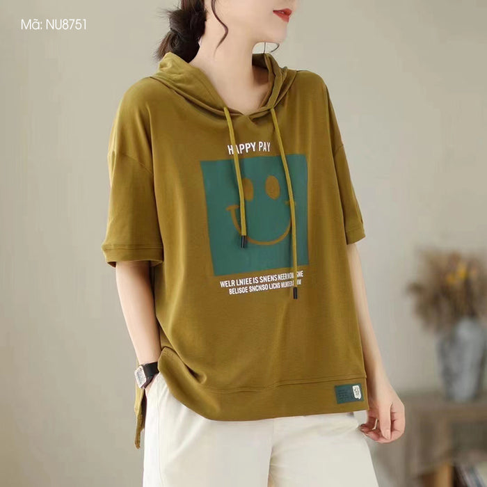 Áo hoodies ngắn tay in mặt cười - NU8751
