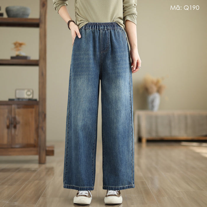 Quần baggy denim lưng thun hai túi sau bạc gối - Q190