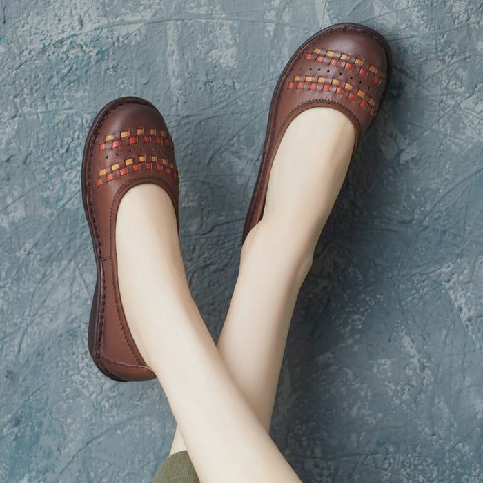 Giày da morigirl retro đế bằng đan caro - OD2250