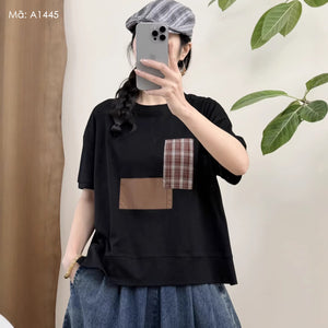 Áo T-shirt ngắn tay phối hình caro - A1445