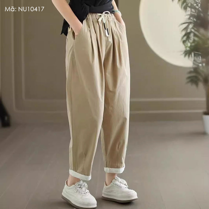 Quần baggy lưng thun dây rút gấu phối màu - NU10417