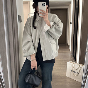 Áo khoác da jacket dài tay cổ đức hai túi vuông - A511