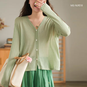 Áo khoác len cardigan dệt kim dài tay cổ V - NU9017