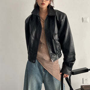 Áo khoác da jacket dài tay cổ đức hai túi - A369