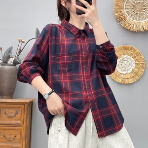 Áo sơ mi dài tay cổ đức kẻ sọc caro một túi - A228