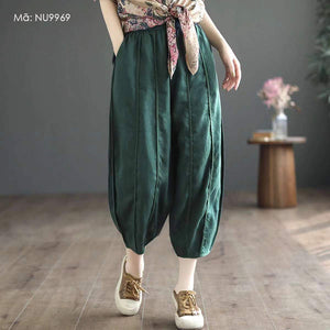 Quần baggy linen lửng lưng thun gân nổi - NU9967