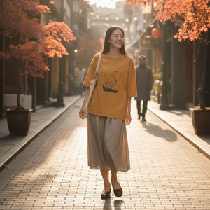 Áo T-shirt ngắn tay cổ tròn in mèo câu cá - A974