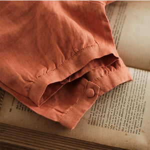 Đầm liền linen ngắn tay cổ V xếp ly đối xứng - NU8686