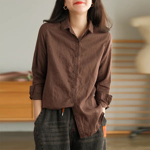 Áo sơ mi linen dài tay cổ đức một màu - NU8690