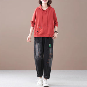 Áo hoodies dài tay một màu túi kiểu - NU9080